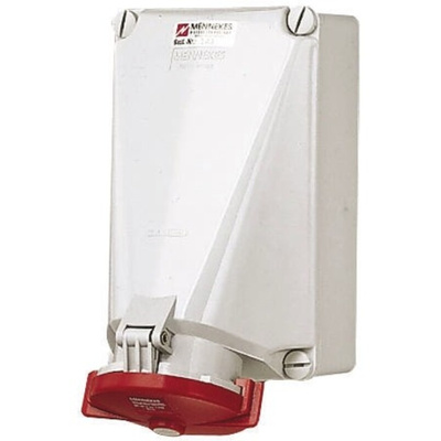 MENNEKES IP67 Red Wall Mount 5P Right Angle Socket, Rated At 125A, 415 V