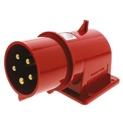 MENNEKES IP44 Red Panel Mount 3P + N + E Right Angle Industrial Power Plug, Rated At 32A, 400 V