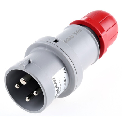 Scame IP44 Red Cable Mount 3P + E Industrial Power Connector Adapter Plug, Rated At 16A, 415 V,With Phase Inverter