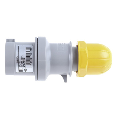 Scame IP44 Yellow Cable Mount 2P + E Industrial Power Plug, Rated At 16A, 110 V