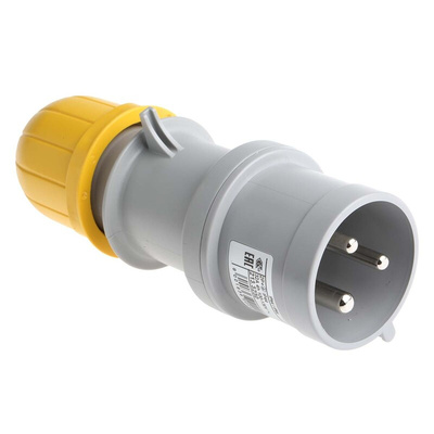 Scame IP44 Yellow Cable Mount 2P + E Industrial Power Plug, Rated At 32A, 110 V