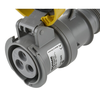 Scame IP66, IP67 Yellow Cable Mount 2P + E Industrial Power Socket, Rated At 16A, 110 V