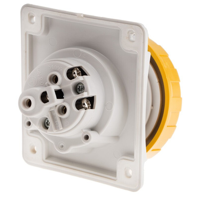 Scame IP66, IP67 Yellow Panel Mount 2P + E Heavy Duty Power Connector Socket, Rated At 16A, 110 V