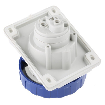 Scame IP66, IP67 Blue Panel Mount 2P + E Heavy Duty Power Connector Socket, Rated At 16A, 230 V