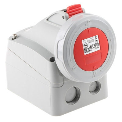 Legrand, P17 Tempra Pro IP66, IP67 Red Wall Mount 3P + N + E Industrial Power Socket, Rated At 16A, 415 V