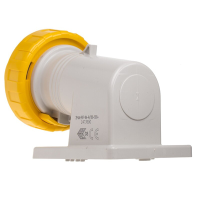 Scame IP66, IP67 Yellow Wall Mount 2P + E Right Angle Industrial Power Plug, Rated At 16A, 110 V