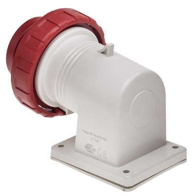Scame IP66, IP67 Red Wall Mount 3P + N + E Right Angle Industrial Power Plug, Rated At 16A, 415 V