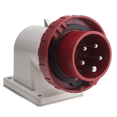 Scame IP66, IP67 Red Wall Mount 3P + N + E Right Angle Industrial Power Plug, Rated At 16A, 415 V