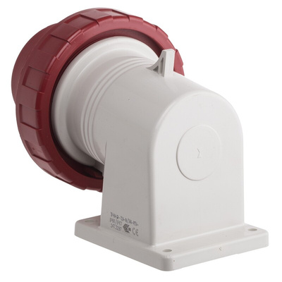 Scame IP66, IP67 Red Wall Mount 3P + N + E Right Angle Industrial Power Plug, Rated At 32A, 415 V