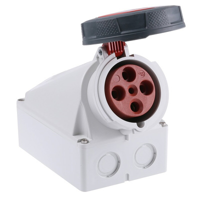 MENNEKES IP67 Red Wall Mount 4P Right Angle Socket, Rated At 63A, 415 V