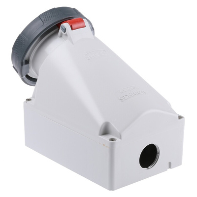 MENNEKES IP67 Red Wall Mount 4P Right Angle Socket, Rated At 63A, 415 V