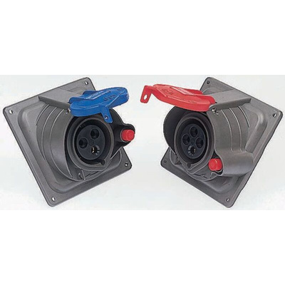 Legrand, HYPRA IP44, IP45 Red Panel Mount 3P + N + E Right Angle Industrial Power Socket, Rated At 64A, 415 V