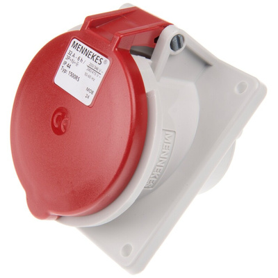 MENNEKES IP44 Red Panel Mount 3P + N + E Angled Industrial Power Socket, Rated At 32A, 400 V