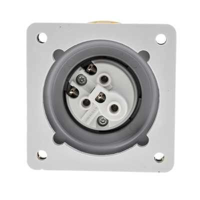 Scame IP67 Yellow Panel Mount 2P + E Industrial Power Plug, Rated At 16A, 110 V