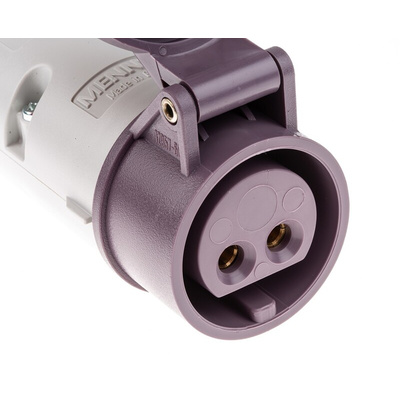 MENNEKES IP44 Purple Cable Mount 2P Industrial Power Socket, Rated At 16A, 20 → 25 V