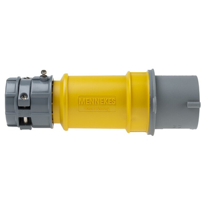 MENNEKES, PowerTOP IP44 Yellow Cable Mount 3P Industrial Power Plug, Rated At 32A, 110 V