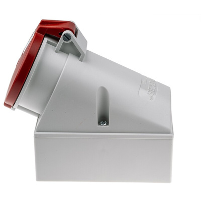 MENNEKES IP44 Red Wall Mount 7P Right Angle Socket, Rated At 32A, 415 V