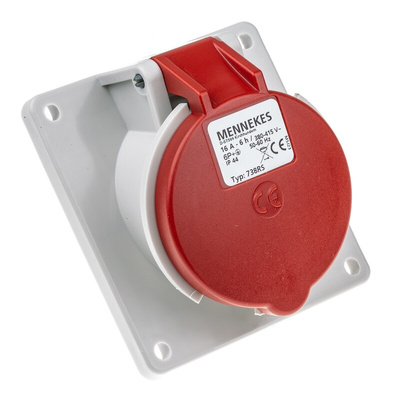MENNEKES IP44 Red Panel Mount 7P 20 ° Industrial Power Socket, Rated At 16A, 400 V