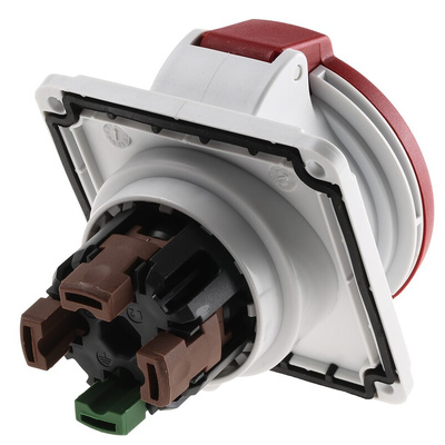 Schneider Electric, PratiKa IP67 Red Panel Mount 3P + E Right Angle Industrial Power Socket, Rated At 32A, 415 V