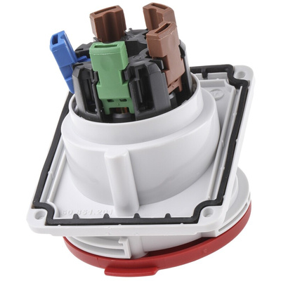 Schneider Electric, PratiKa IP44 Red Panel Mount 3P + N + E Right Angle Industrial Power Socket, Rated At 32A, 415 V