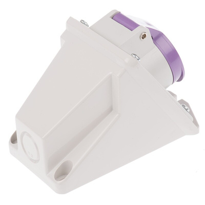 Scame IP44 Purple Wall Mount 2P Right Angle Industrial Power Socket, Rated At 16A, 20 → 25 V