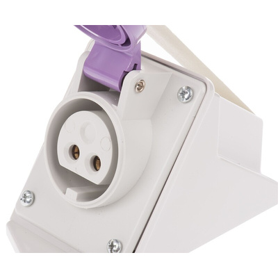 Scame IP44 Purple Wall Mount 2P Right Angle Industrial Power Socket, Rated At 16A, 20 → 25 V