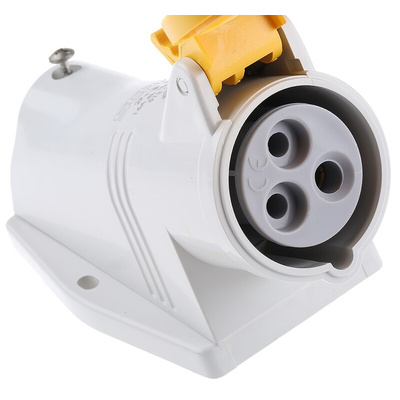 Scame IP44 Yellow Wall Mount 2P + E Right Angle Industrial Power Socket, Rated At 16A, 110 V