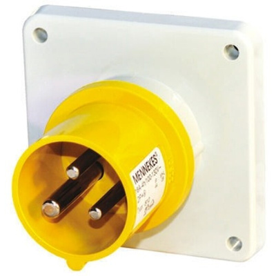 MENNEKES IP44 Yellow Panel Mount 3P Industrial Power Plug, Rated At 16A, 110 V