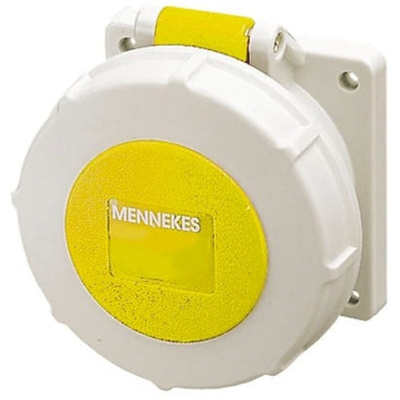 MENNEKES IP67 Yellow Panel Mount 3P Industrial Power Socket, Rated At 16A, 110 V