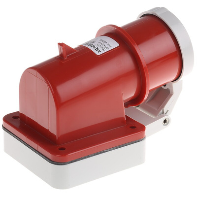 MENNEKES IP44 Red Panel Mount 3P + N + E Right Angle Industrial Power Plug, Rated At 16A, 400 V