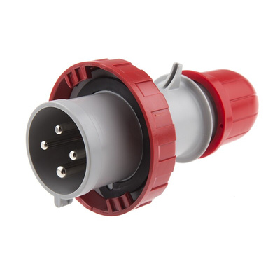 Scame IP66, IP67 Red Cable Mount 3P + E Industrial Power Connector Adapter Plug, Rated At 32A, 415 V,With Phase Inverter
