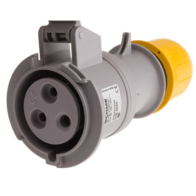 Scame IP66, IP67 Yellow Cable Mount 2P + E Industrial Power Socket, Rated At 32A, 110 V