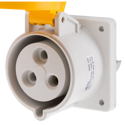 Scame IP44 Yellow Panel Mount Socket, Rated At 32A, 100 → 130 V