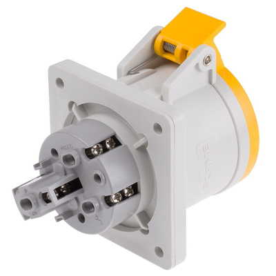 Scame IP44 Yellow Panel Mount Socket, Rated At 32A, 100 → 130 V