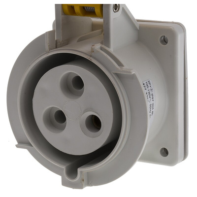 Scame IP67 Yellow Panel Mount Socket, Rated At 32A, 100 → 130 V
