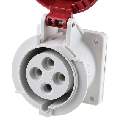 Scame IP67 Red Panel Mount 3P + E Industrial Power Socket, Rated At 32A, 380 → 415 V