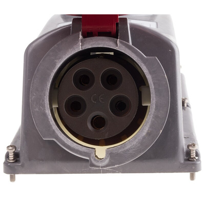 Scame IP67 Red Panel Mount 3P + N + E Right Angle Industrial Power Socket, Rated At 32A, 415 V