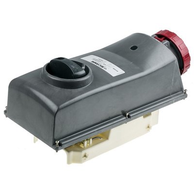 Scame IP67 Red Panel Mount 3P + E Right Angle Industrial Power Socket, Rated At 64A, 415 V