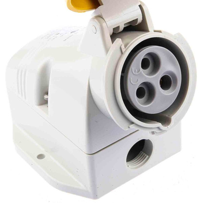 Scame IP66, IP67 Yellow Wall Mount 2P + E Industrial Power Socket, Rated At 16A, 110 V