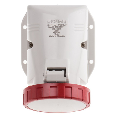Scame IP66, IP67 Red Wall Mount 3P + N + E Industrial Power Socket, Rated At 16A, 415 V