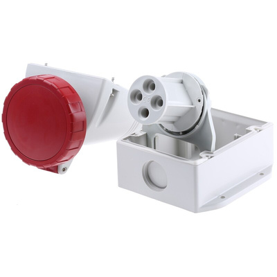 Scame IP66, IP67 Red Wall Mount 3P + E Industrial Power Socket, Rated At 32A, 415 V