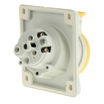 Scame IP44 Yellow Panel Mount 2P + E Heavy Duty Power Connector Socket, Rated At 16A, 110 V
