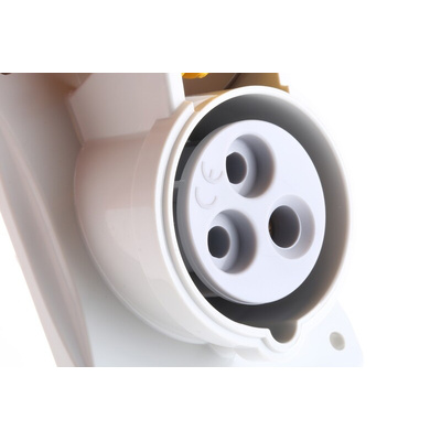 Scame IP44 Yellow Panel Mount 2P + E Heavy Duty Power Connector Socket, Rated At 16A, 110 V