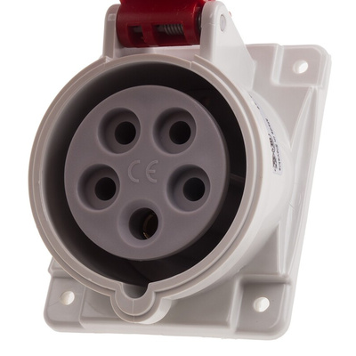 Scame IP44 Red Panel Mount 3P + N + E Heavy Duty Power Connector Socket, Rated At 16A, 415 V