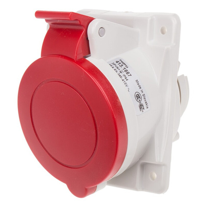 Scame IP44 Red Panel Mount 3P + N + E Heavy Duty Power Connector Socket, Rated At 16A, 415 V