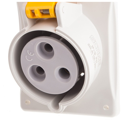 Scame IP44 Yellow Panel Mount 2P + E Heavy Duty Power Connector Socket, Rated At 32A, 110 V