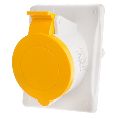 Scame IP44 Yellow Panel Mount 2P + E Heavy Duty Power Connector Socket, Rated At 32A, 110 V