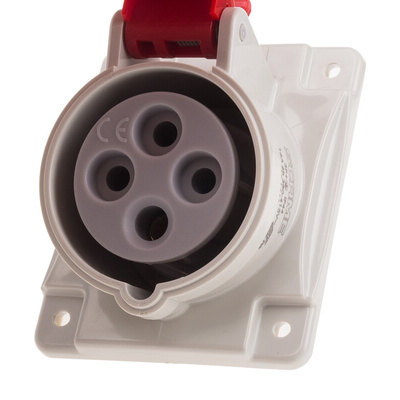 Scame IP44 Red Panel Mount 3P + E Heavy Duty Power Connector Socket, Rated At 16A, 415 V