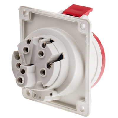 Scame IP44 Red Panel Mount 3P + N + E Heavy Duty Power Connector Socket, Rated At 32A, 415 V