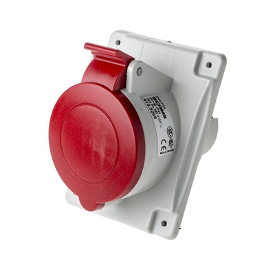 Scame IP44 Red Panel Mount 3P + E Heavy Duty Power Connector Socket, Rated At 32A, 415 V